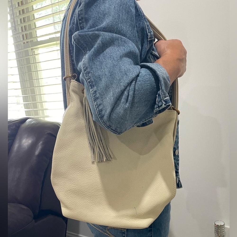HOBO Cream Leather Hobo Backpack with Tassel - Picture 2 of 12